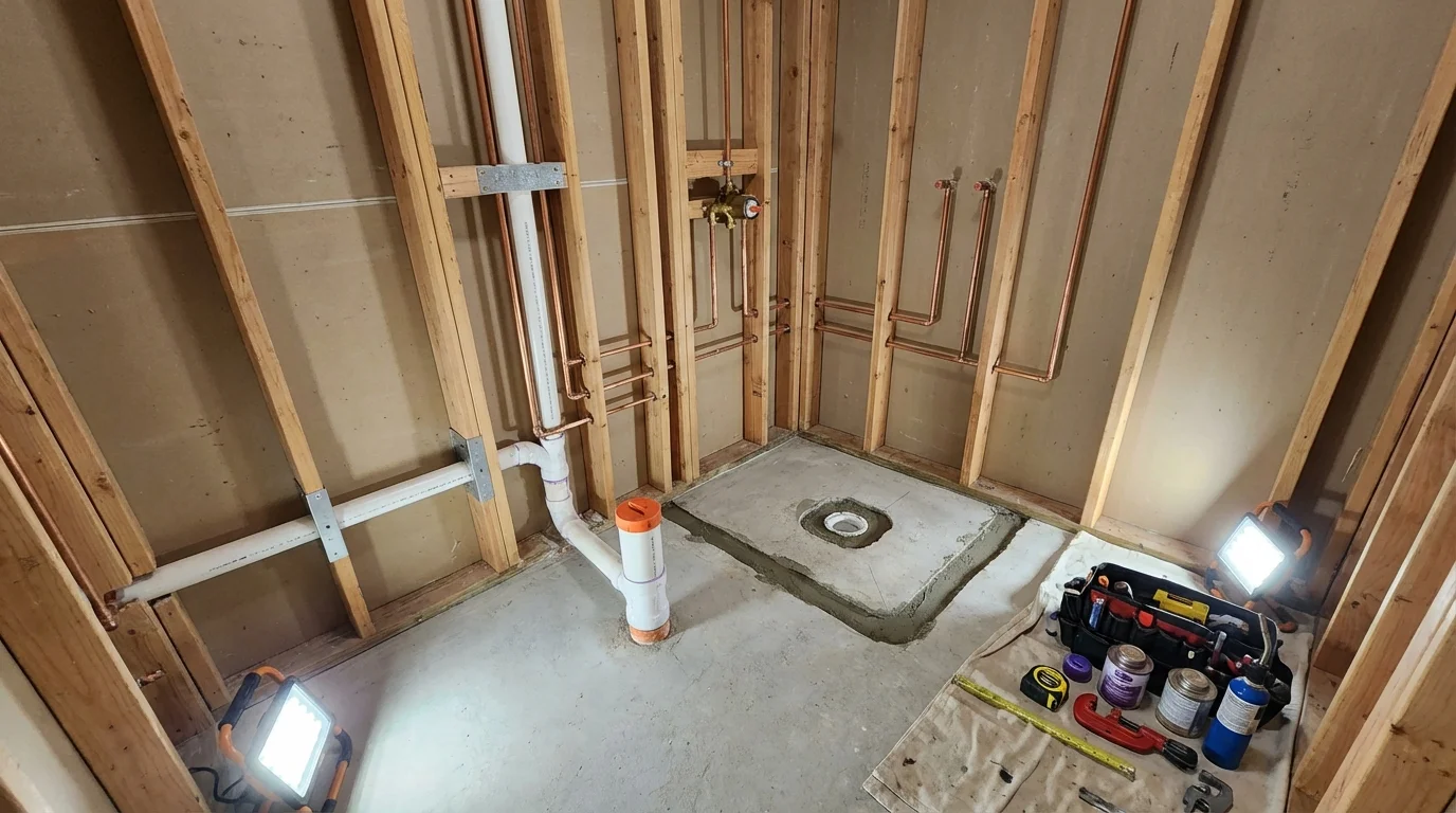 Bathroom rough-in plumbing during remodel by Johns Plumbing LLC in Murrysville