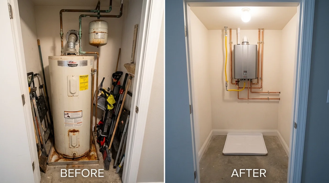 Tank water heater versus wall-mounted tankless unit comparison for Murrysville, PA homeowners