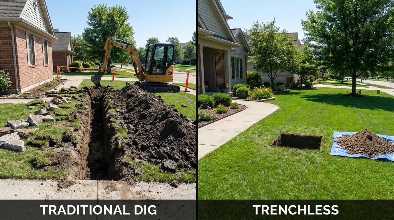 Trenchless sewer repair with minimal yard damage versus traditional excavation in Murrysville, PA